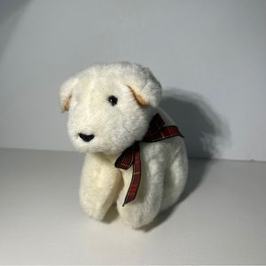 GUND White Puppy Dog With Red/Green Plaid Neck Kerchief 9” Poochie #5342